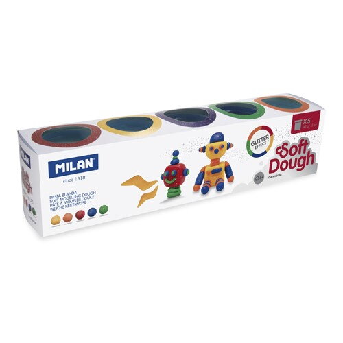 Plastelína MILAN Soft Dough glitrové farby - sada 5ks