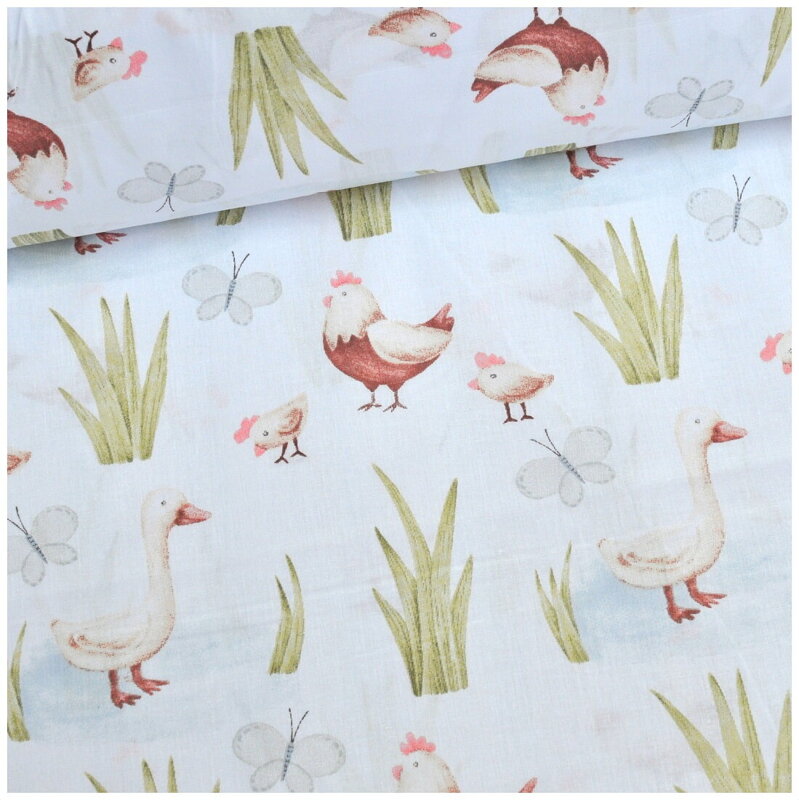 Sliepka a hus na bielom - bavlnené plátno 35cm