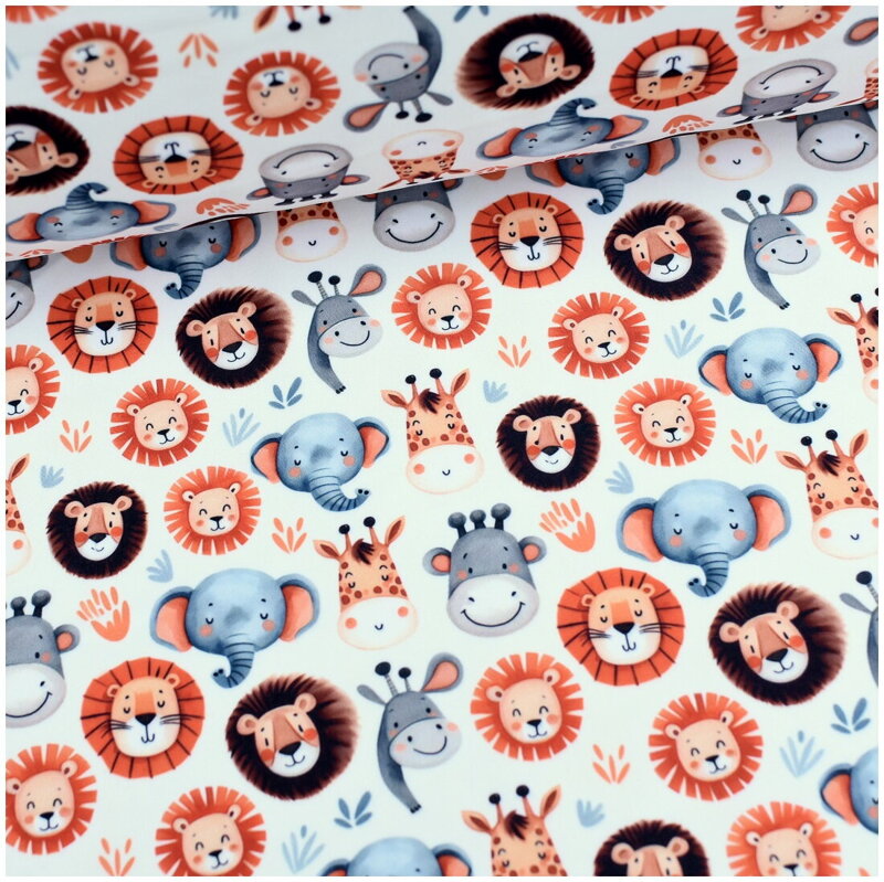 Softshell Hlavičky safari zvierat na krémovom 30cm