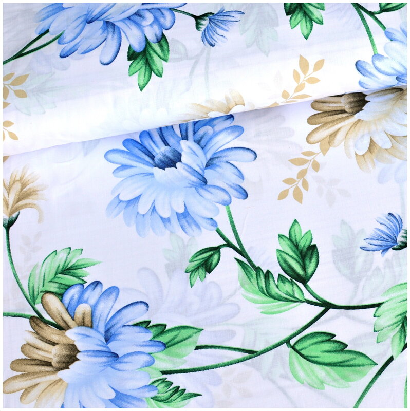 Veľké kvety béžovo-modré -  cotton fabric 