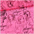 Kreslené dievčatá na fluo ružovej teplákovine