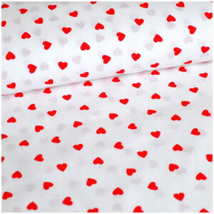 Srdiečka červené na bielom - bavlnené plátno