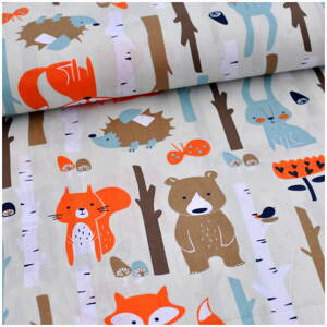 Medveď, líška, zajko -  cotton fabric