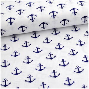 Tmavomodré kotvy na bielom -  cotton fabric
