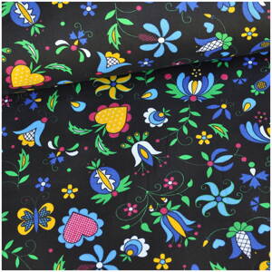 Folkový vzor grafický na čiernom -  cotton fabric 