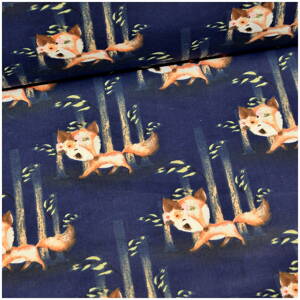 Fox na tmavomodrom -  cotton fabric 