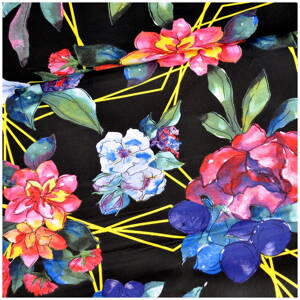 Maľované kvety na čiernom - cotton fabric 