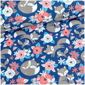Mama líška na tmavomodrom -  cotton fabric 