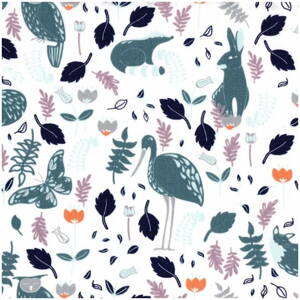 Príroda na bielom -  cotton fabric 