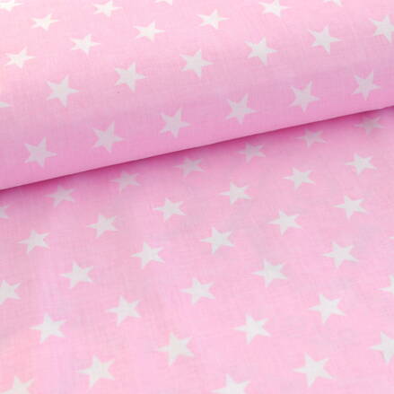 Hviezdy biele na ružovom - bavlnené plátno 
