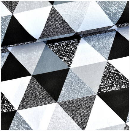 Veľké trojuhoľníky šedo-čierne - bavlnené plátno 