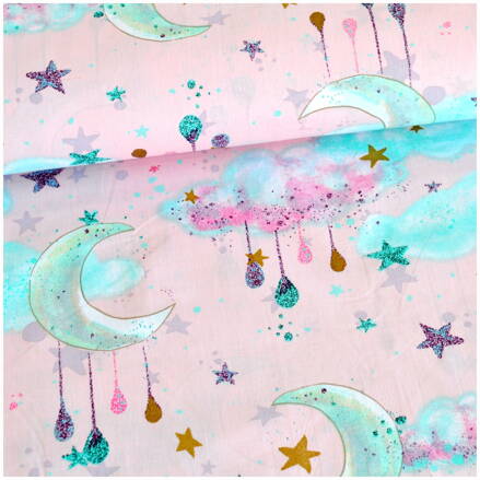 Mesiace na ružovej zlatá kolekcia -  cotton fabric 
