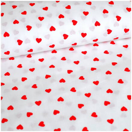 Srdiečka červené na bielom -  cotton fabric