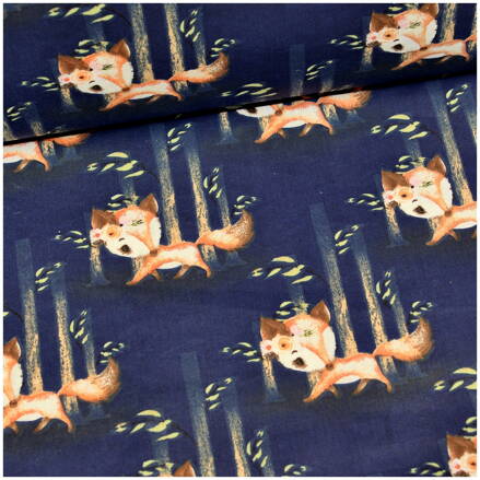 Fox na tmavomodrom - bavlnené plátno