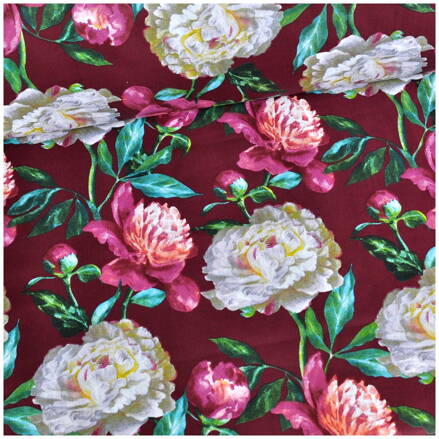 Kvety na bordovom - cotton fabric