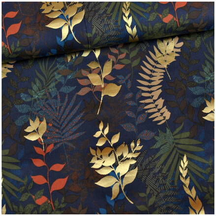 Leaves navy foil jersey