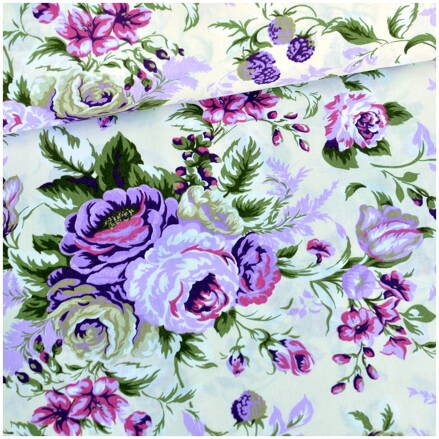 Ruže retro fialové na krémovom - bavlnené plátno