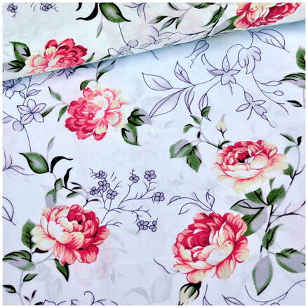 Záhon ruží na bielom - cotton fabric